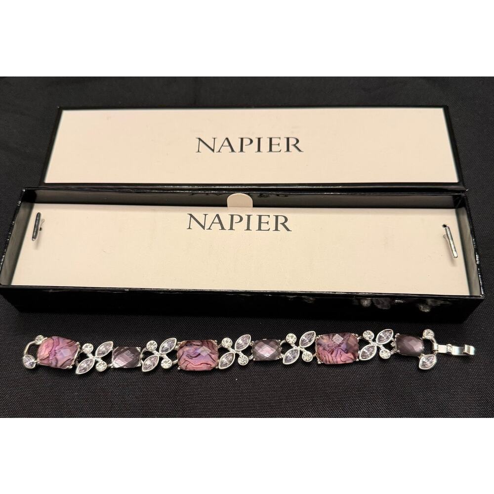 Vintage Napier Silver-Tone Purple Gemstone Rhinestone Flex Link Bracelet 7" x.5w - Picture 2 of 7
